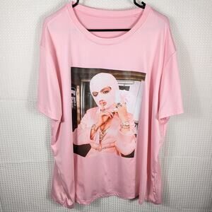 Shein 3XL Pink Graphic T-Shirt Balaclava Woman Money Oversized Glam Streetwear